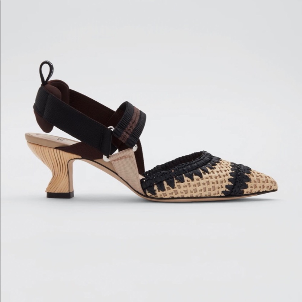 Fendi, Colibri Bicolor Raffia Slingback Pumps.
